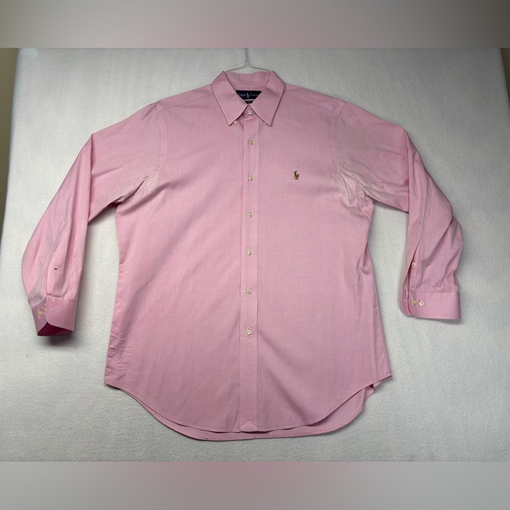 Ralph Lauren Polo Shirt Mens Large Pink Classic Fit Button Down Oxford 16.5 32/3